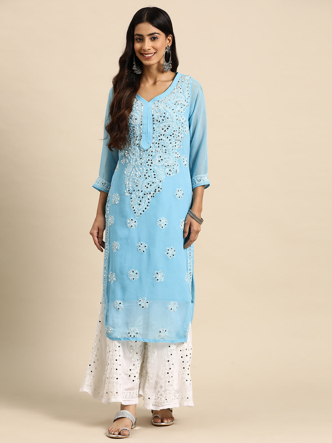 LCA Chikan Handicraft Lucknowi Latest Chiffon Kurti with Inner Lenth-44  Sleeve-3/4 Hand Wash at Rs 950 | Lucknow | ID: 25476799930